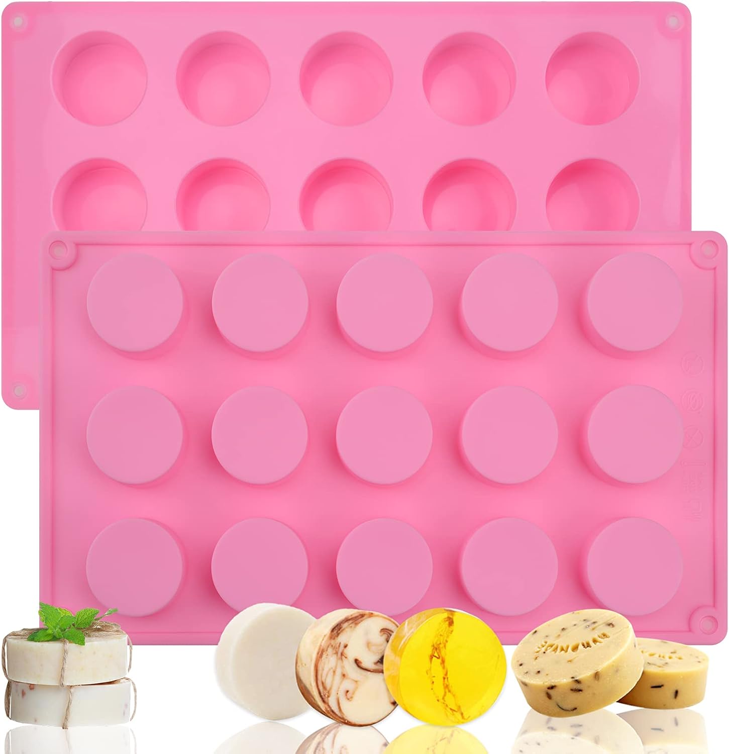 Bath Bomb Mold - 2 Pack Silicone Soap Molds, 15